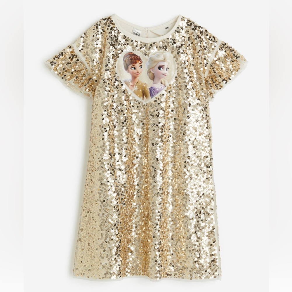 Gold sequined Frozen Dress - great holiday dress. Size 5T/6 (4-6Y)
